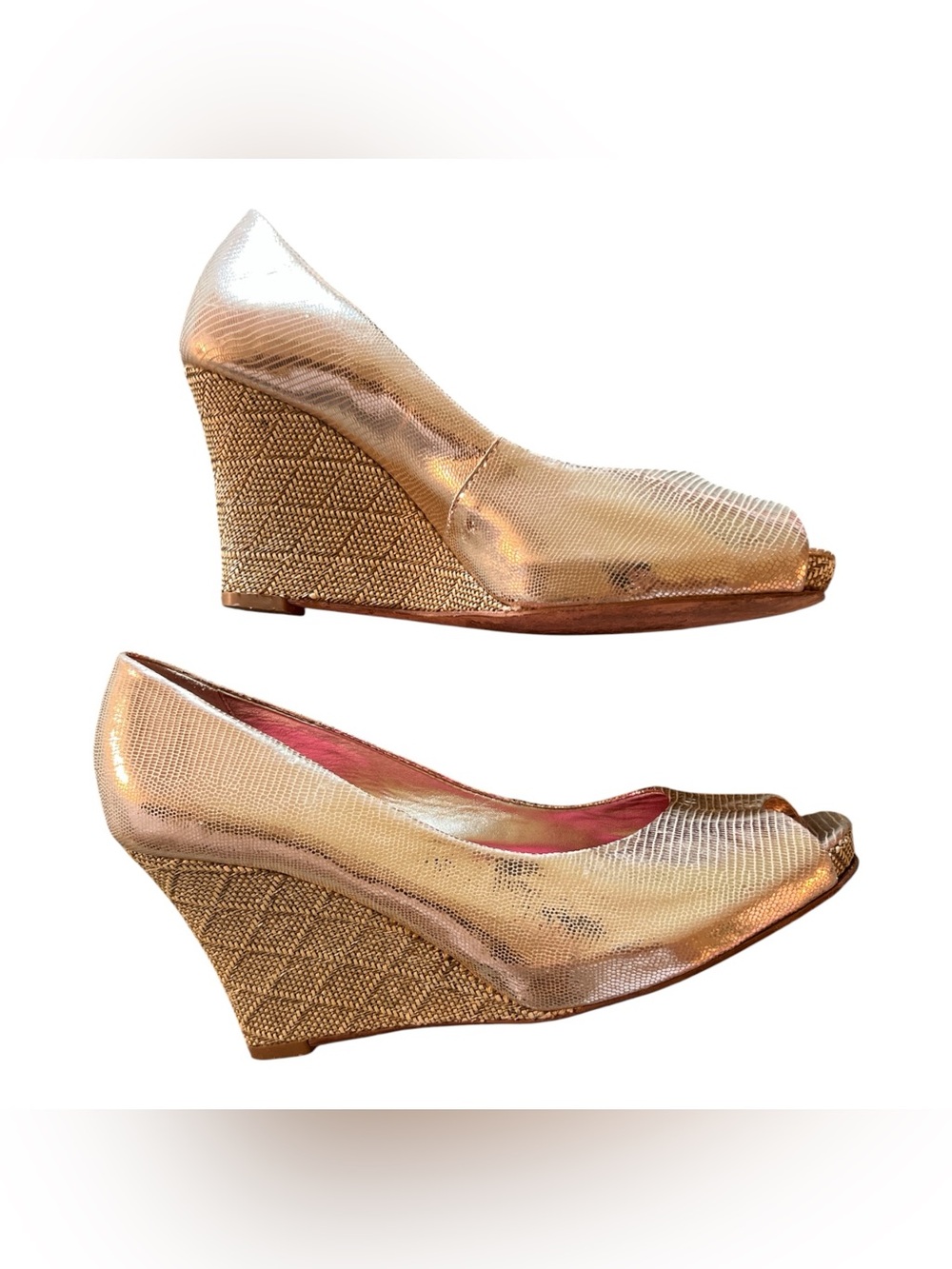 Lilly Pulitzer Gold Peep Toe Wedge Heels Size 8